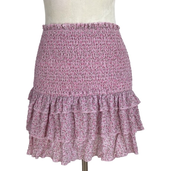 Storia Pink Floral Ruffle Mini Skirt Size Small - Picture 1 of 5